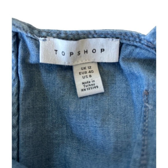 Topshop Size 8 Chambray Strappy Tie Front Side Slit Midi Dress Blue - Picture 4 of 7
